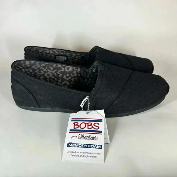 Skechers Bobs peace and love women’s casual slip ons all black - Picture 2 of 8